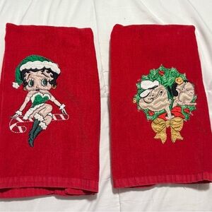 Red Holiday Dish Towels with Cartoon Embroidery